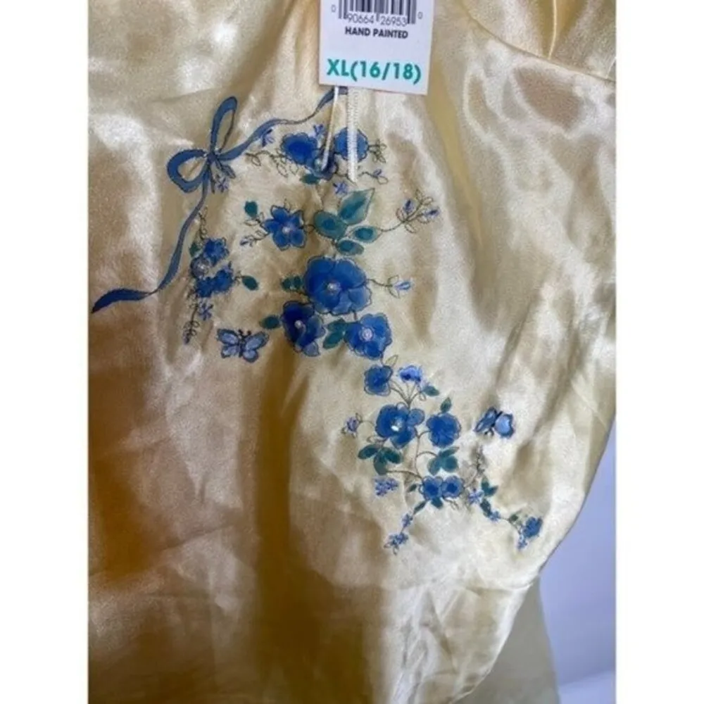 New Vintage 2000s y2k yellow handpainted butterfly yellow rose babydoll lingerie Size XL - Image 3