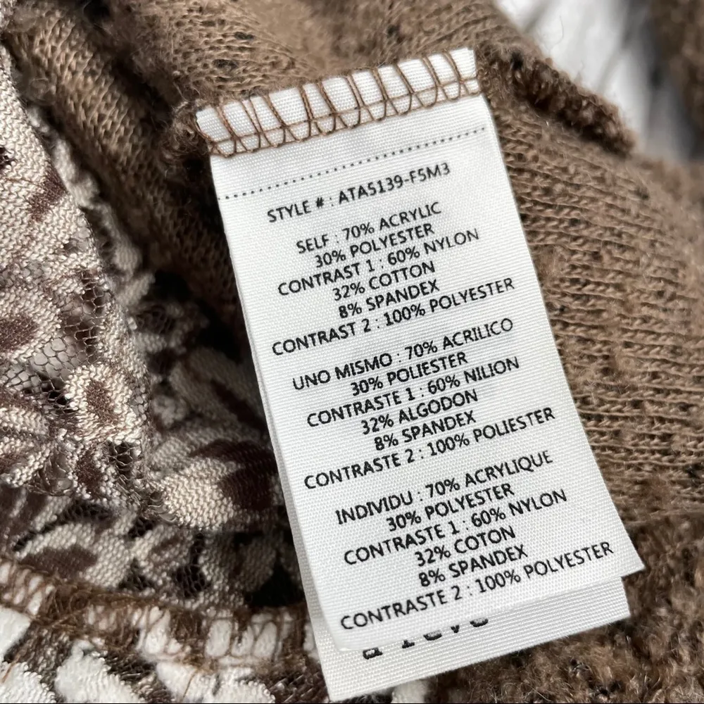 A’REVE Brown Ivory Lace Fuzzy Sweater Size L - Image 6