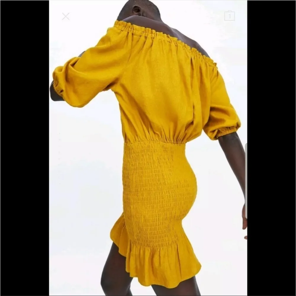 Zara smocked mustard off the shoulder dress NEW - Image 7