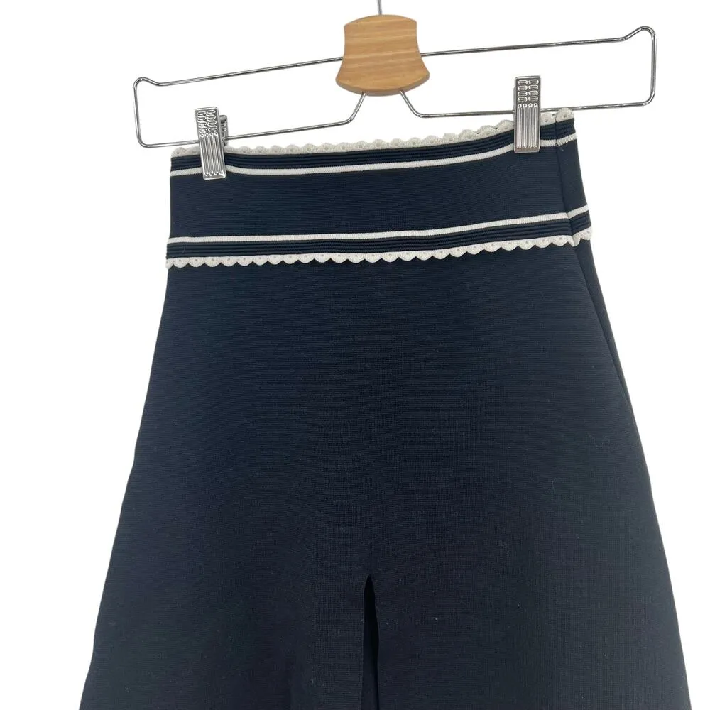 Sandro Anna Scalloped A-Line‎ Skirt Black Sweater Knit Front Slit Size 0 / US 2 - Image 5