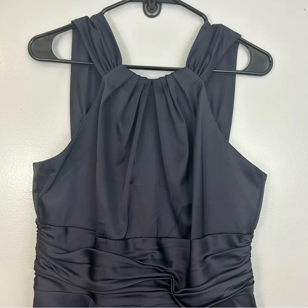 David Meister Dark Navy Blue Satin Sleeveless Sheath Dress  Size 12 - Image 2