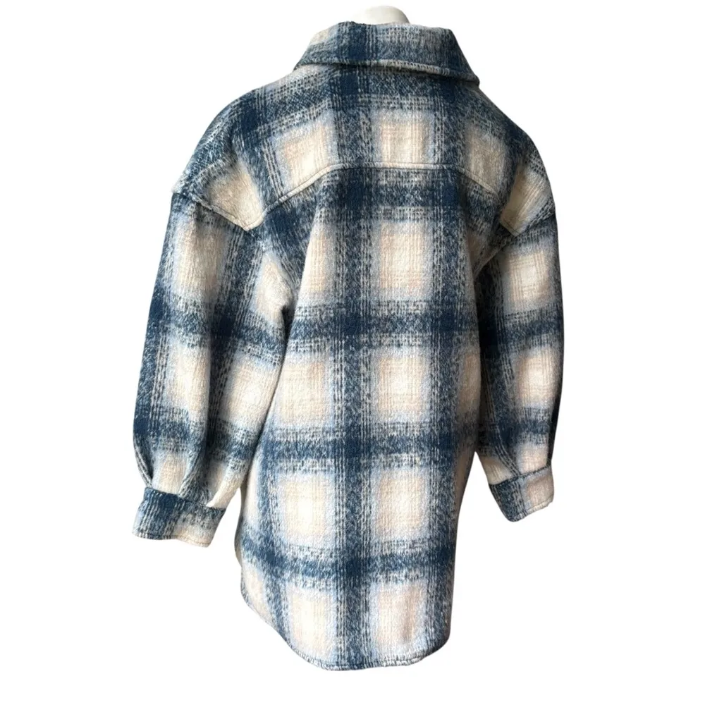 Anthropologie Avec Les Filles Plaid Shirt Jacket, Blue and   White, Sz M - Image 6