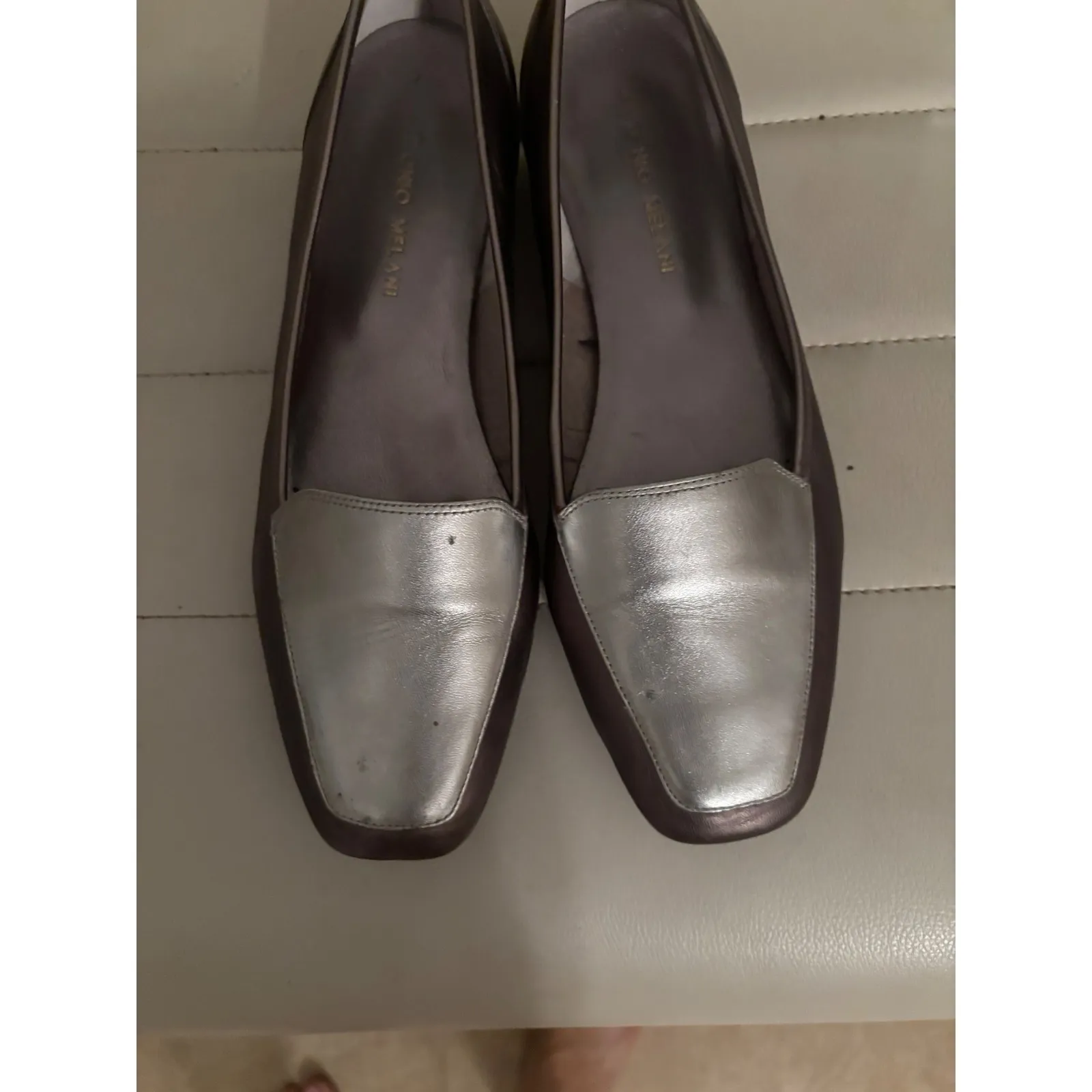 ANTONIO MELANI Women Metallic Silver Toe Square Toe Loafer Flats Shoes Size 8 - Image 2