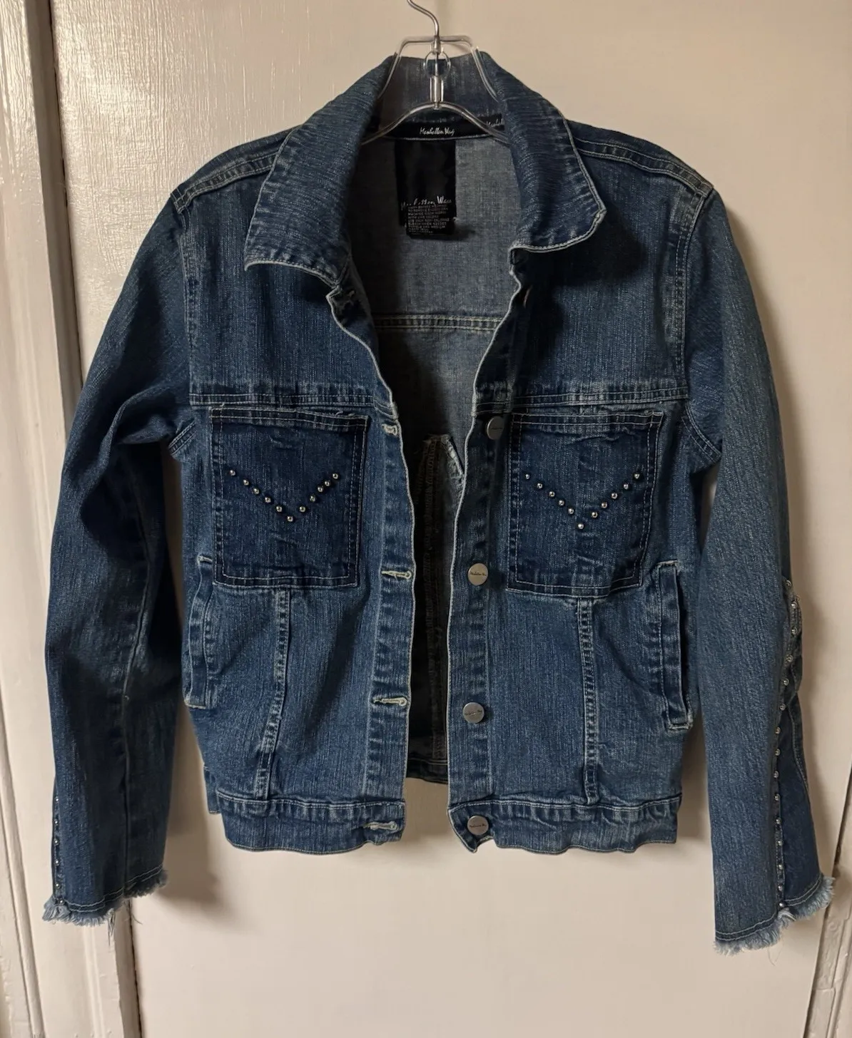 Manhattan Way Women's Studded Denim Jacket Fitted Blue 100% Cotton Y2K Size M - Image 1