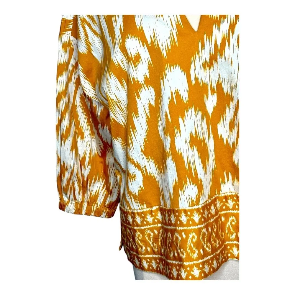 Crown & Ivy Blouse Popover Top Ikat Print 3/4 Sleeve Collared Gold Women Size XL - Image 7
