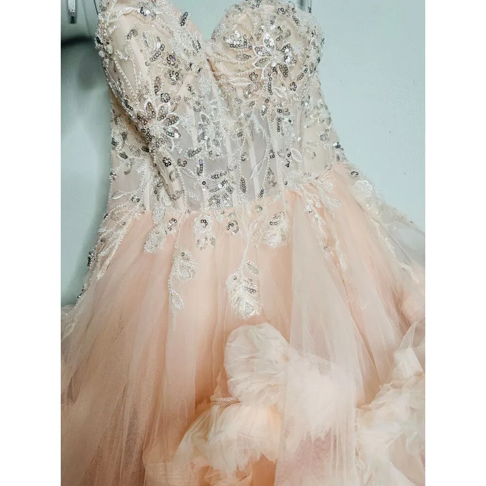 MAC DUGGAL Blush Pink Sheer Corset Hand Beaded Embroidered Ballroom Dress Size 8 - Image 14
