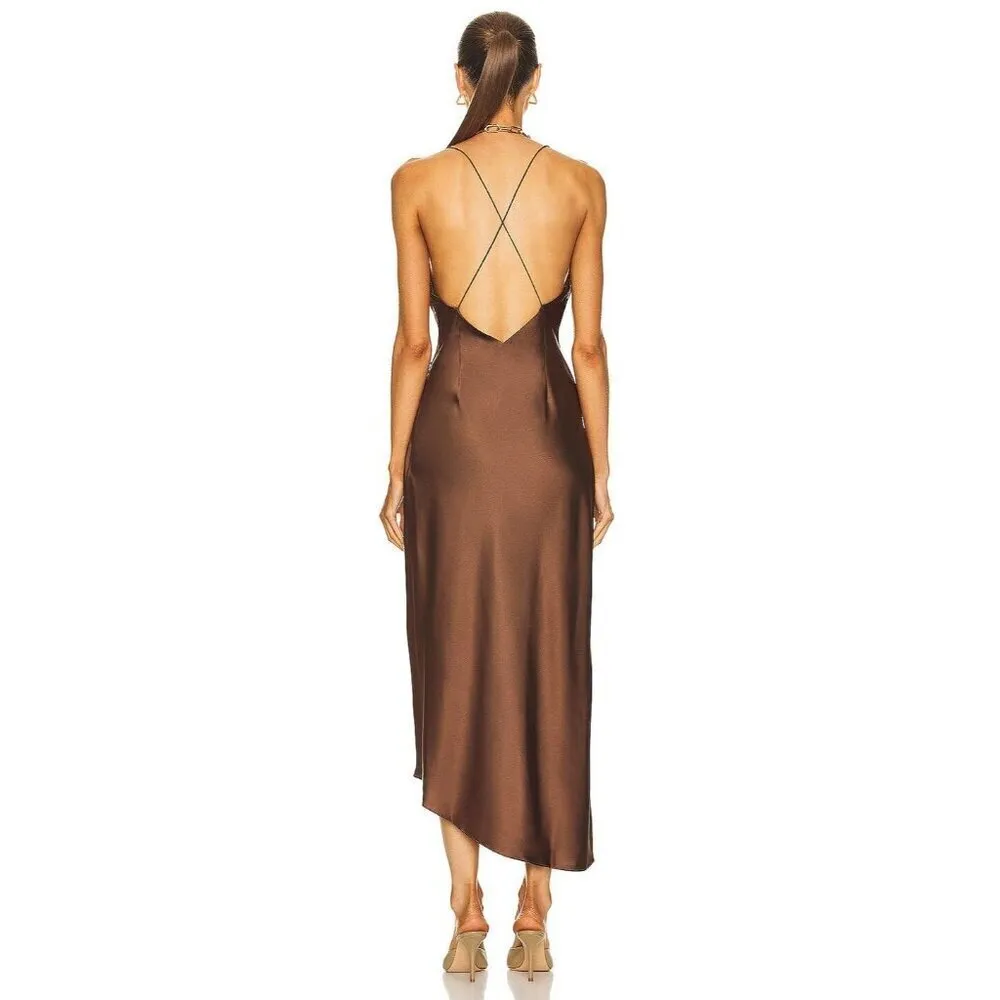 SER.O.YA Emma Dress in Chocolate Medium New Womens Maxi Satin Midi Brown - Image 2