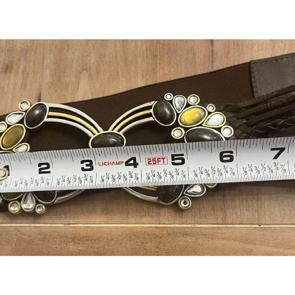 CHICO'S Ornate Buckle Metal Leather Woven Elastic Belt Women's M/L Stretch Chico - Image 9