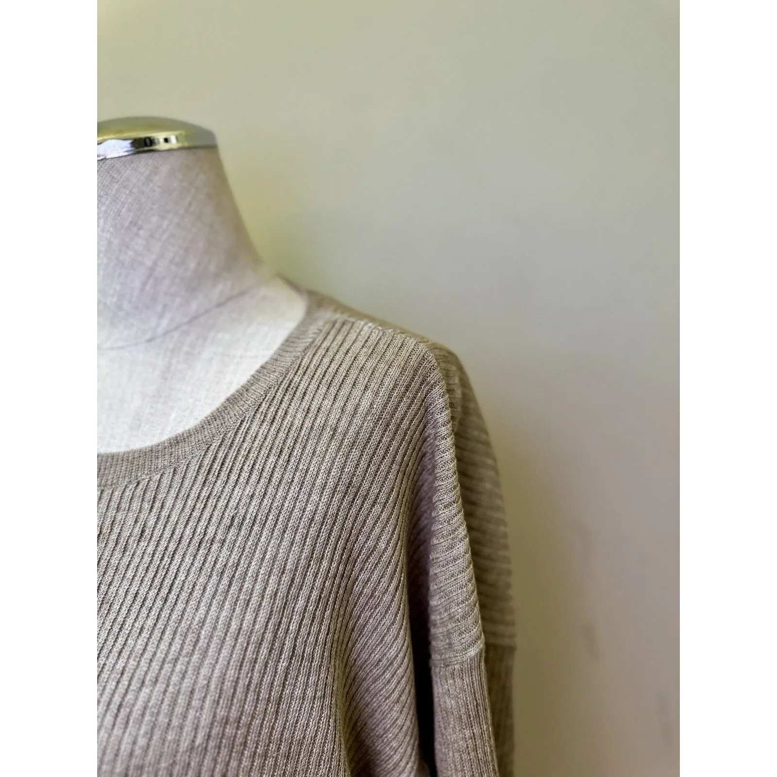 Eileen Fisher Women’s Linen Ribbed Long Sleeve Crew Neck Sweater Beige Size L - Image 11