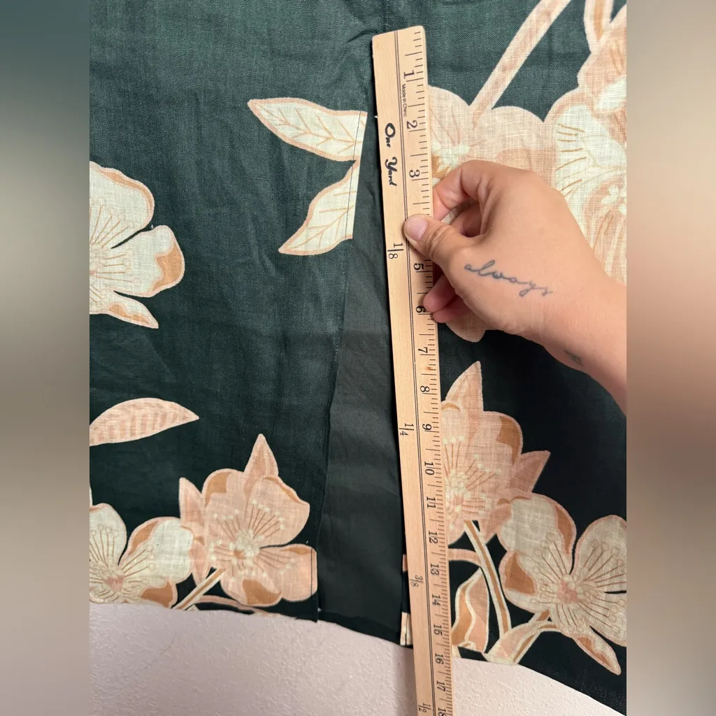 Reiss Women Size 4 Floral Print High‎ Rise Midi Front Slip Green Elegant Skirt - Image 3