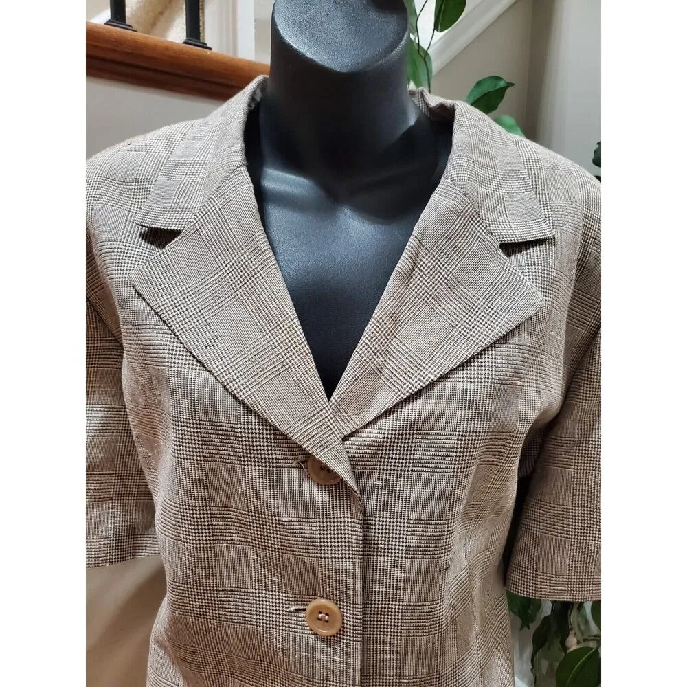 Herman Geist Women Beige Linen Single Breasted Blazer & Skirt 2 Pcs Suit Size 16 - Image 7