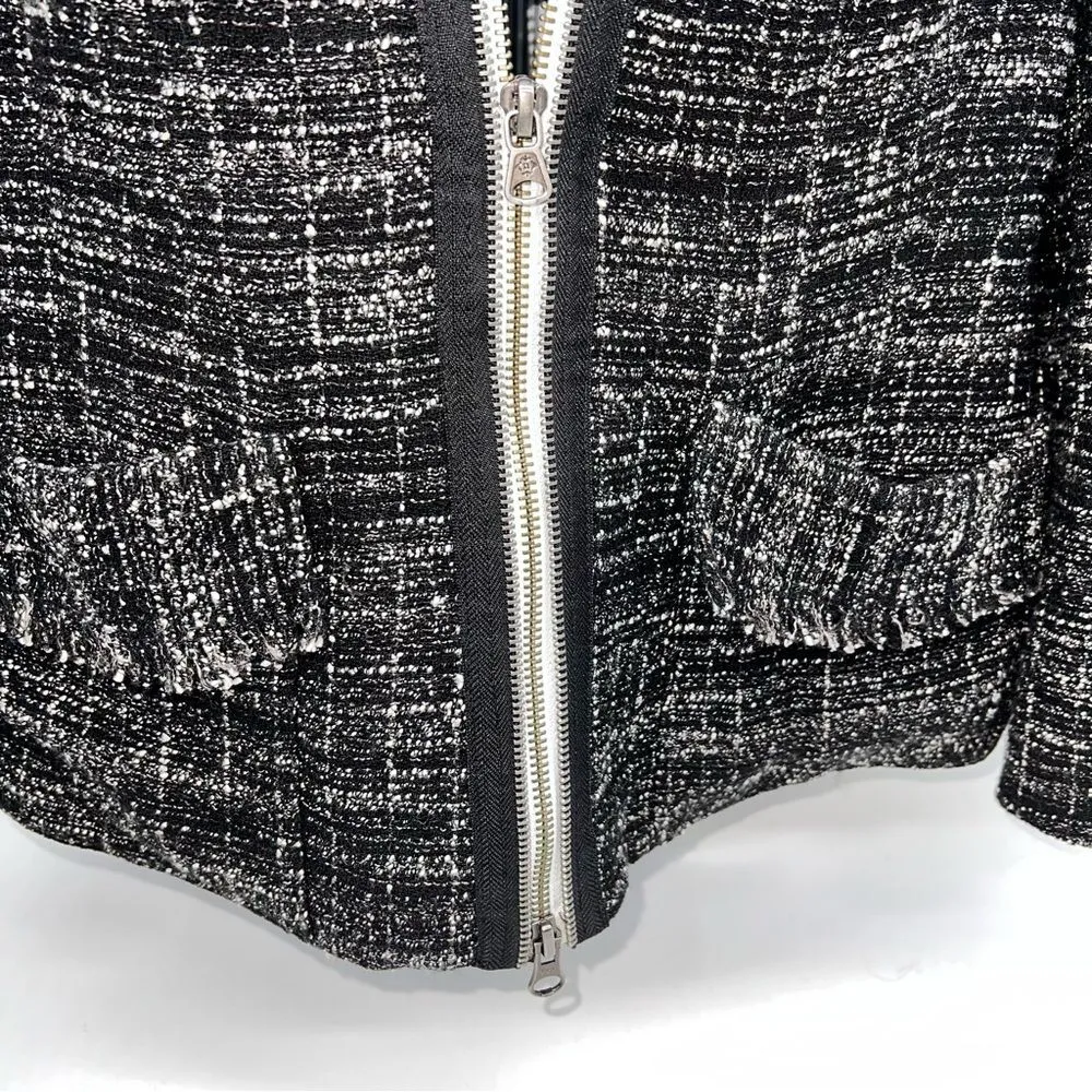 Nanette Lepore Black and White Linen Blend Wizard Tweed Jacket w/Zipper Detail-2 - Image 4