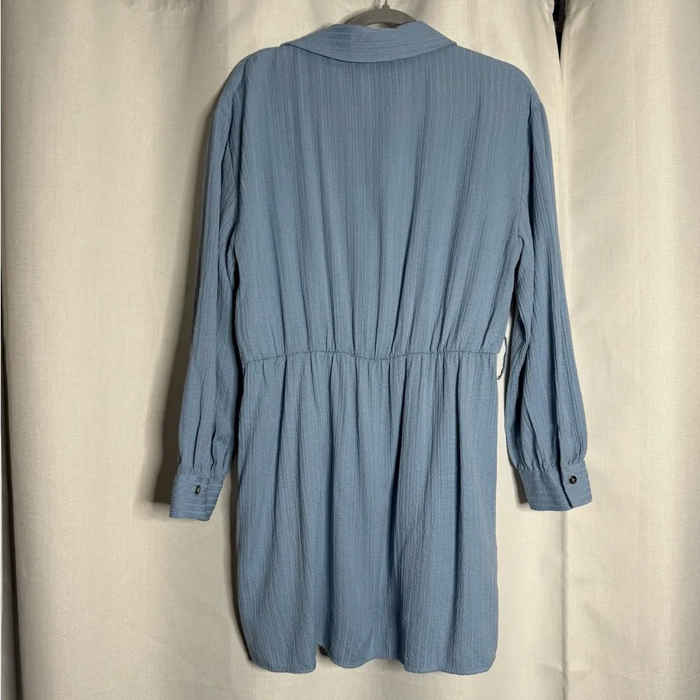 Zara Light Blue Long Sleeve Button Up Collared Dress Large - Image 2