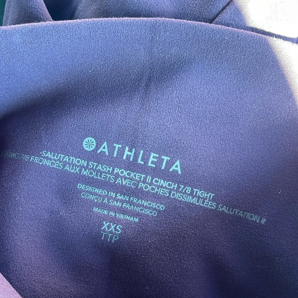 Athleta  Purple Salutation Stash Pocket II Cinch 7/8 Tight - Image 3