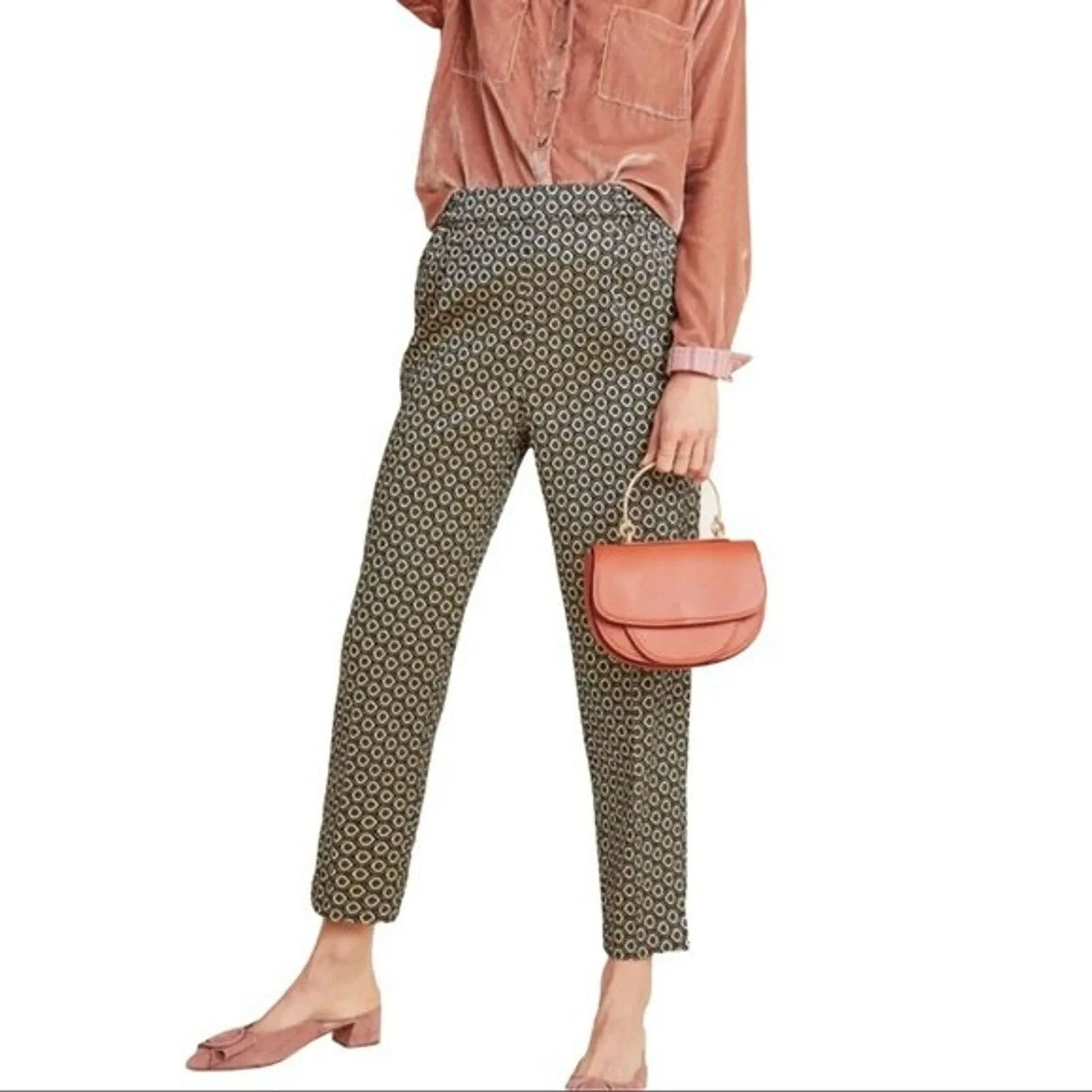 Anthropologie Pants Women XS Gold Black Geometric Larkin Jacquard Classic Preppy - Image 8