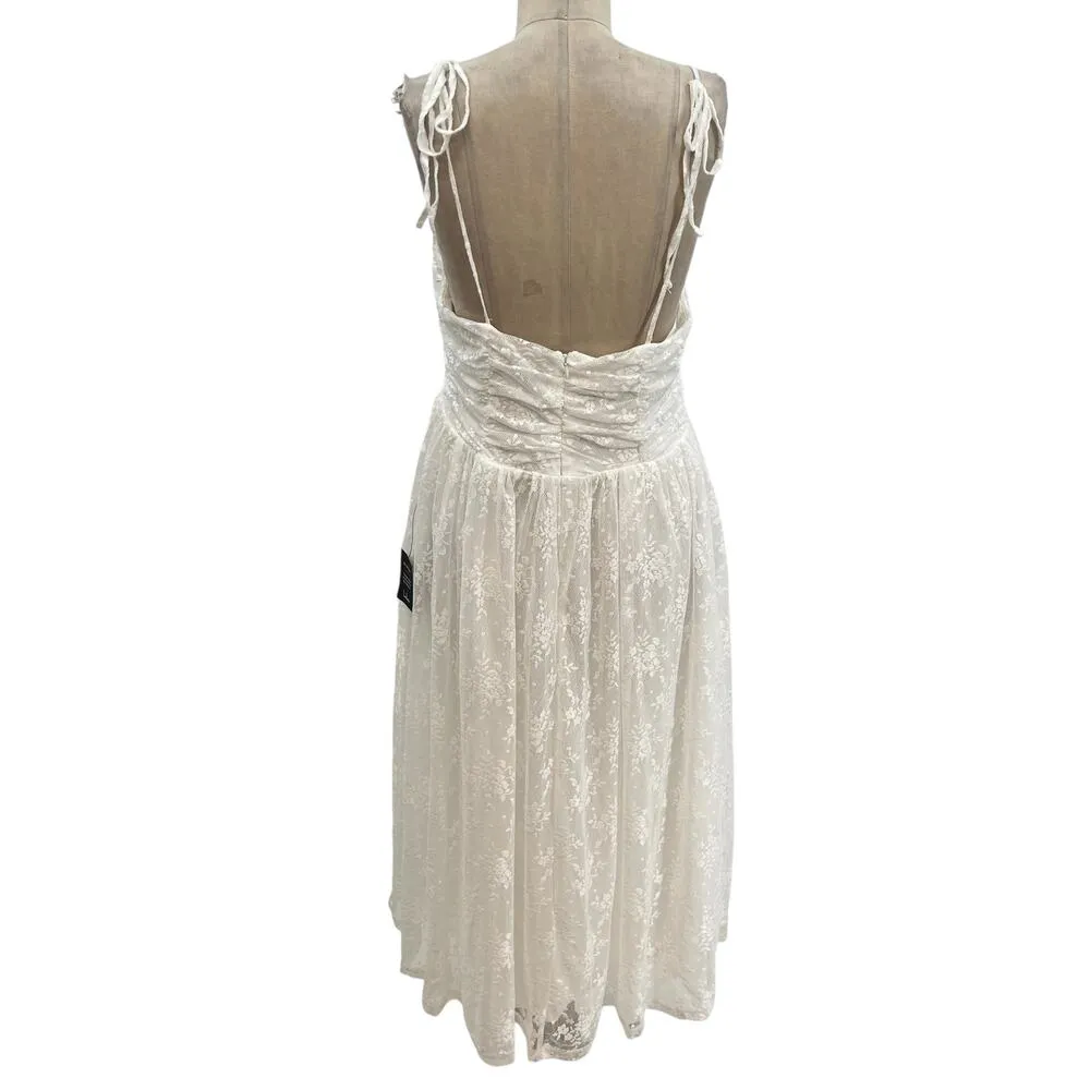 Lulus Charismatic Sweetie White Lace Ruched Tie-Strap Midi‎ Dress Size XL - Image 9