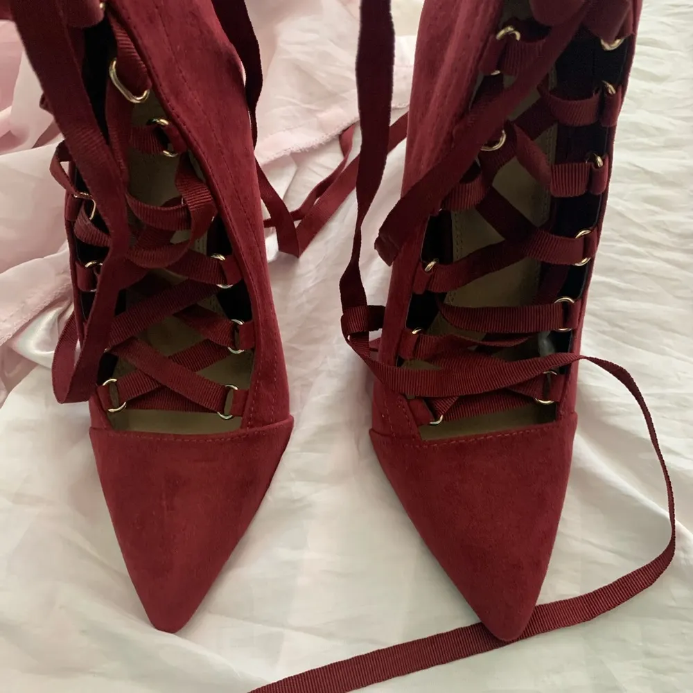 Charlotte Russe dark red suede lace up hee… - Image 3