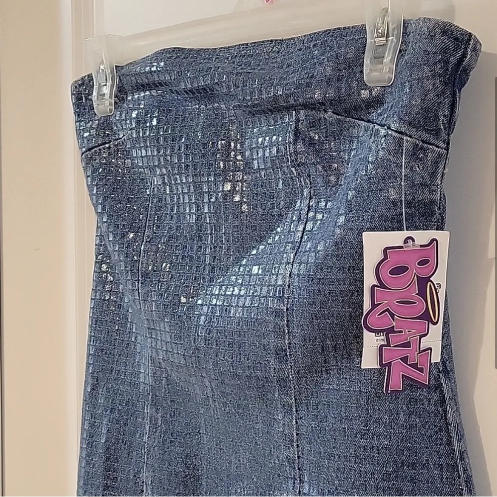 Denim Strapless sequin overlay Dress size Small Blue - Image 2