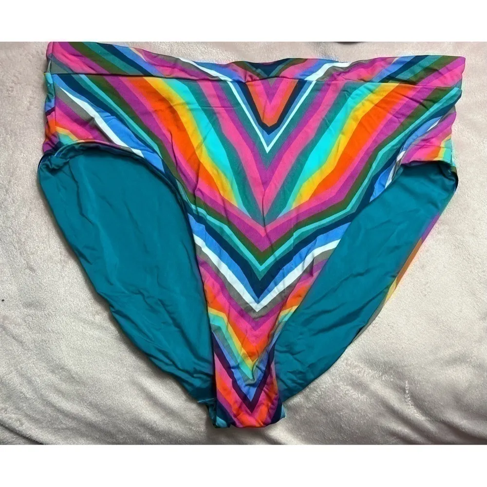 Trina Turk Rainbow Louvre High Waist Bikini Bottoms and Underwire Swim Top Large - Image 7