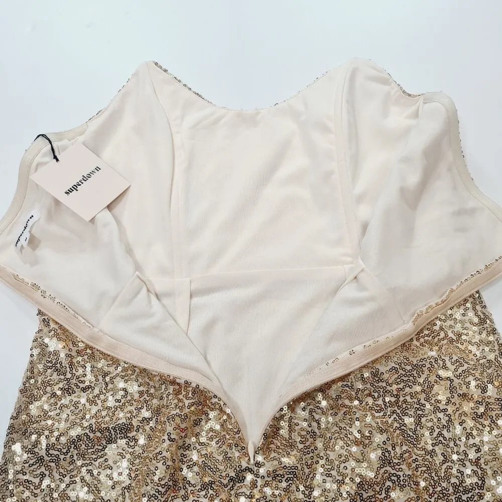 Superdown Stevie Sweetheart Mini Dress in Gold Sequin Medium - Image 7