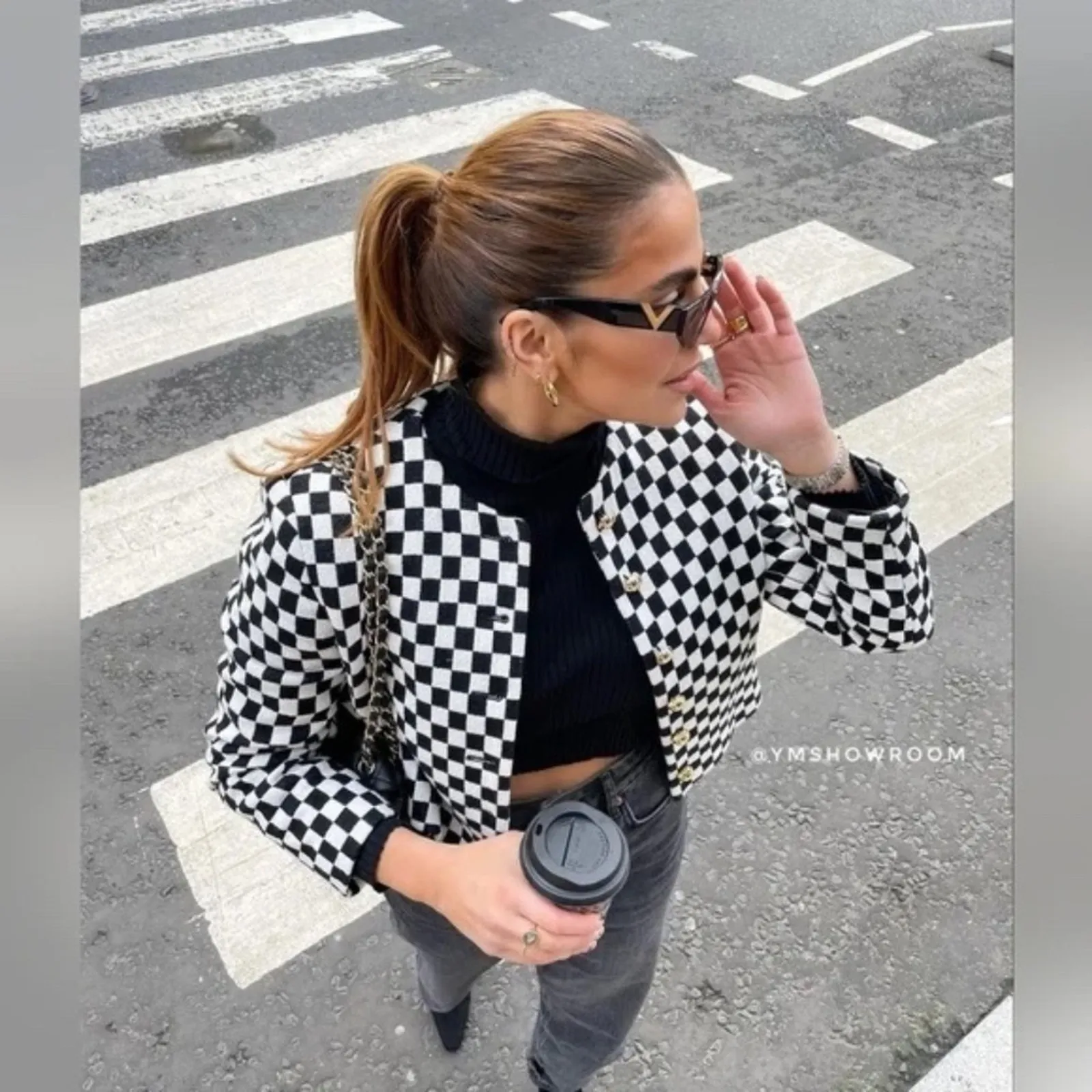 MANGO Checkerboard Black White Check Jacket Blazer NEW Large - Image 3