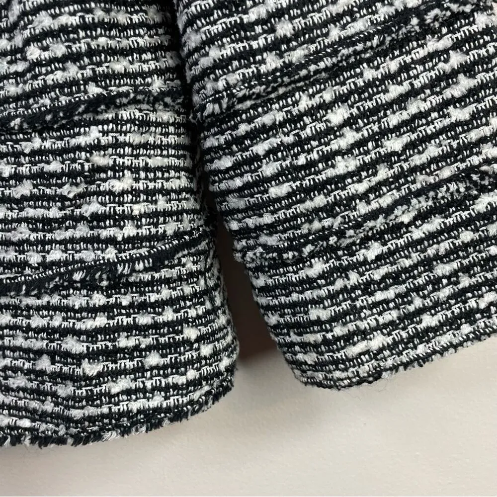 Classic Preppy Short Black White Fringe Boucle Tweed Blazer Jacket 8 - Image 4