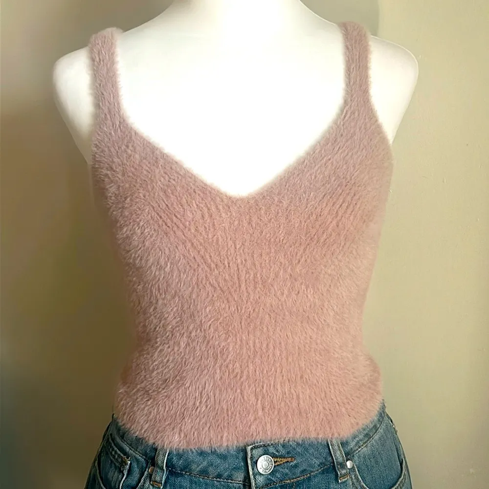 Express Eyelash Ribbed Knit Cropped Fuzzy Sweater Cami Tank Top - Image 7