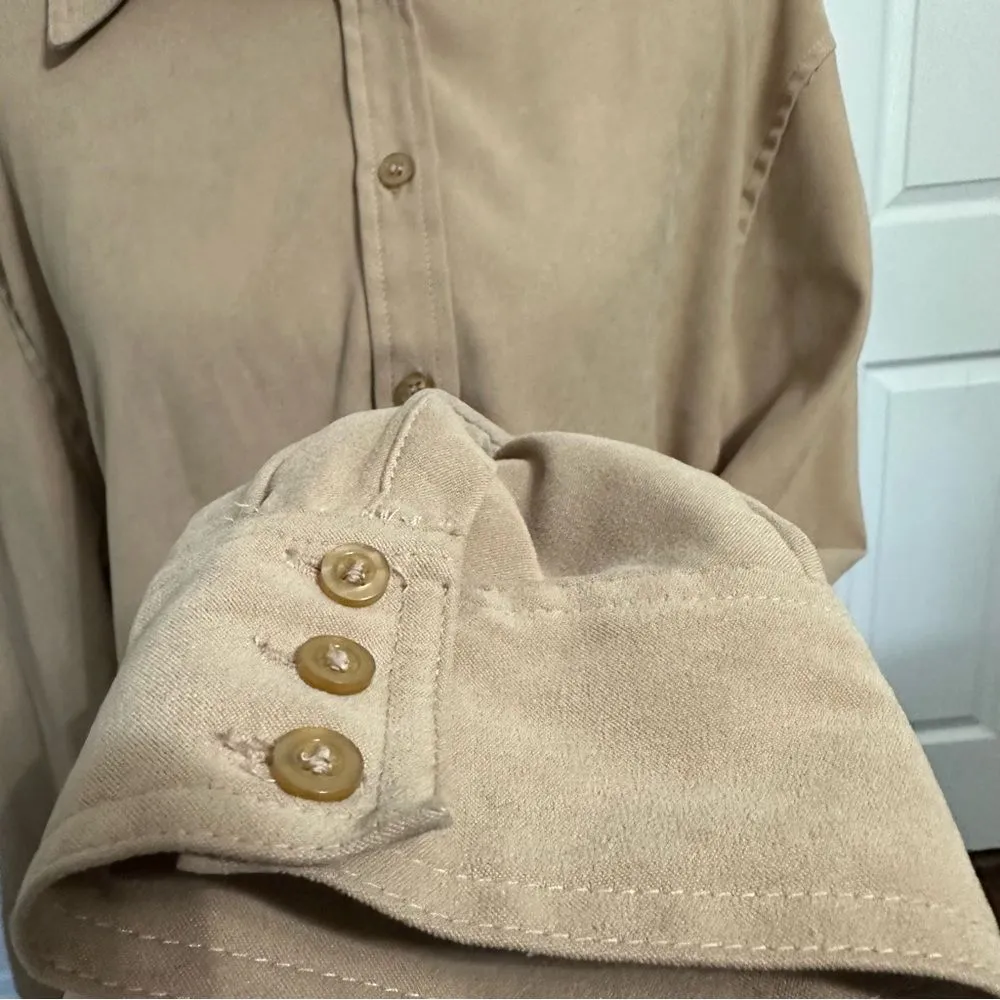 Basic Editions Tan Long Sleeve Button Down Shirt Brown Size XL - Image 7