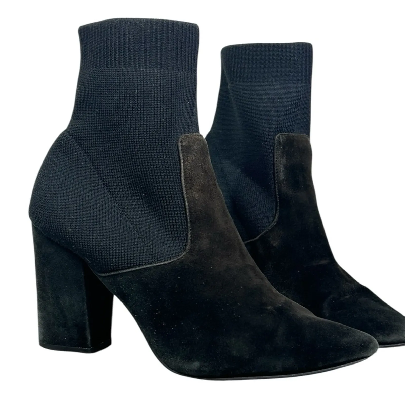 Steve Madden Reese Black Suede Sock Booties 5.5 Almond Toe 3.25” Heel - Image 4