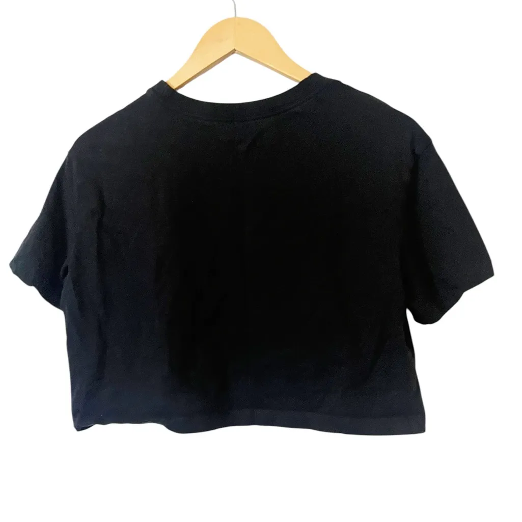 Nike Black Cropped Short Sleeve Cotton Tee with White Logo Size Medium - Image 2