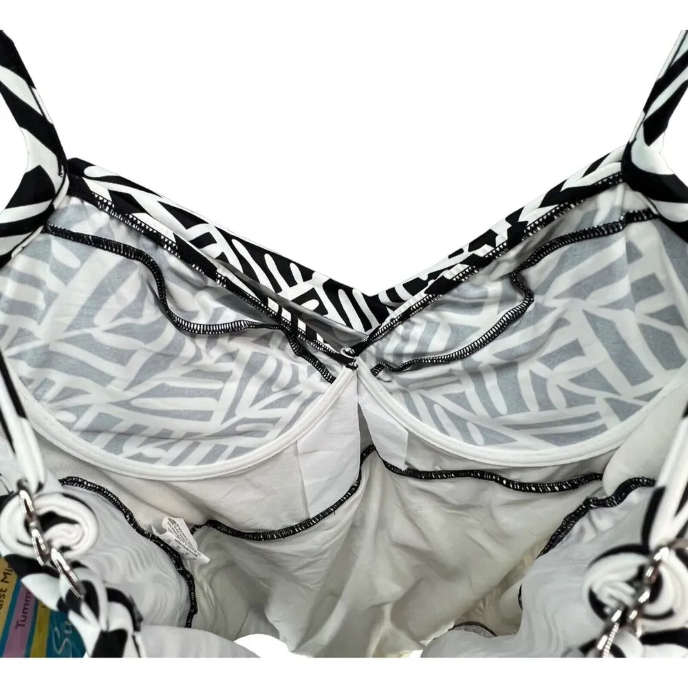 Swim Solutions Swimsuit Womens 20 Black White Ruched Underwire Tummy Control Size undefined - Image 4