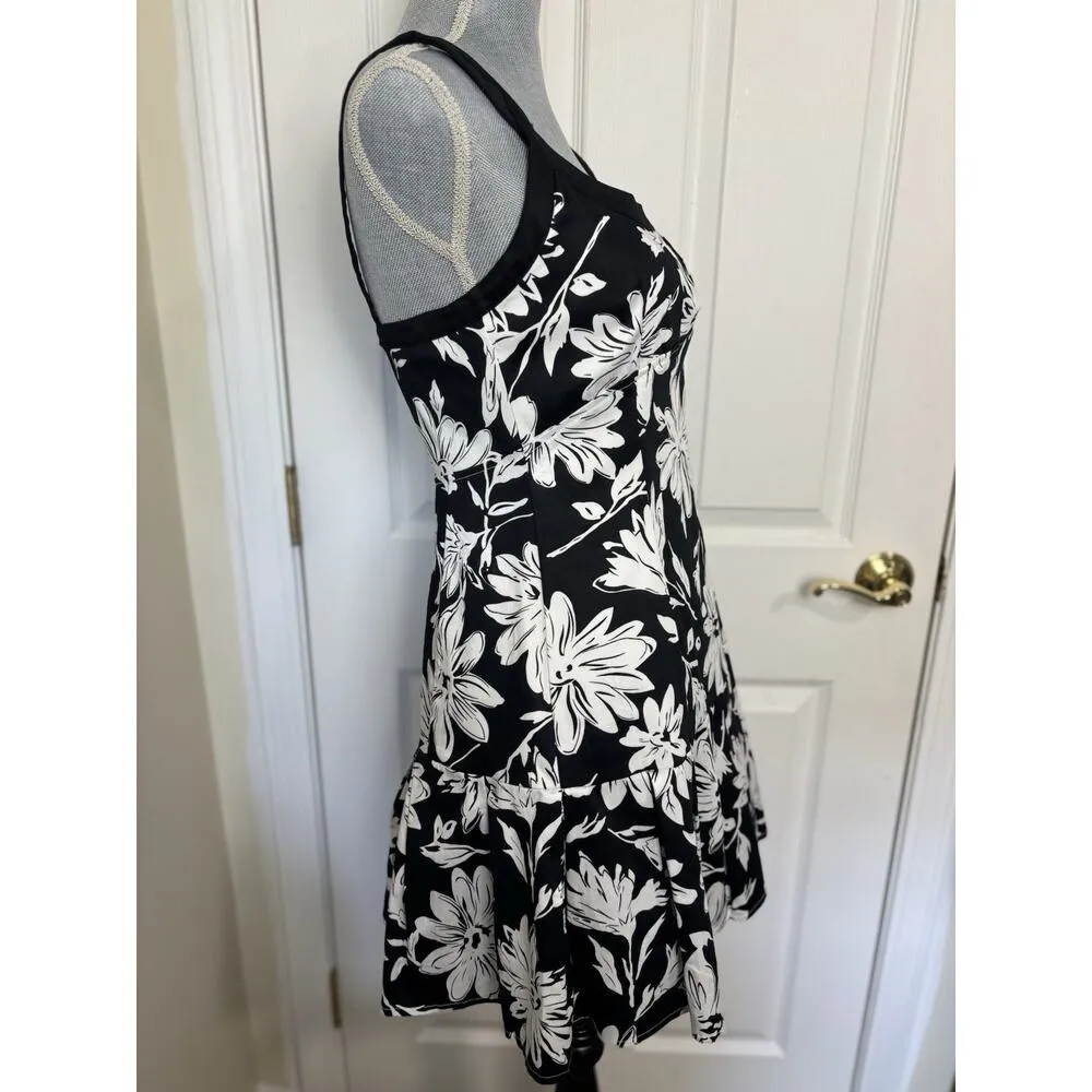 Black & White Floral Baby Doll Mini Sleeveless Dress Size Med Wedding Guest - Image 4