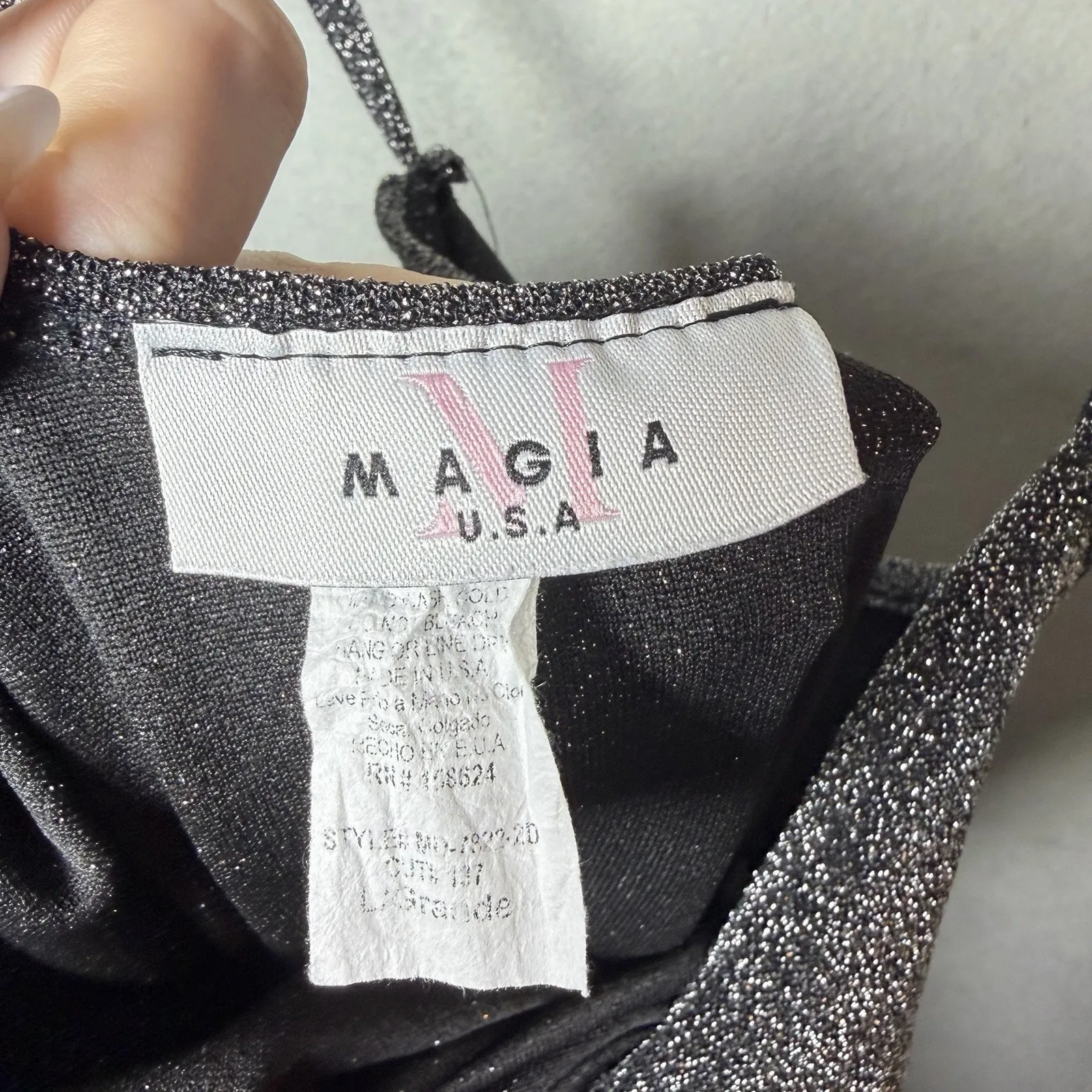 Magia USA Black Silver Shimmer Maxi Dress Cross Cross Back Women’s Size L Size L - Image 5