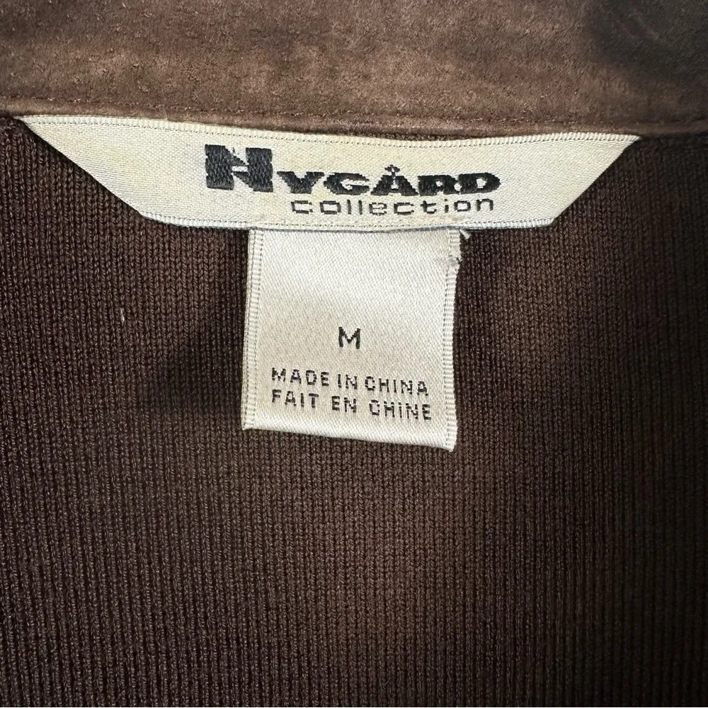 Nygard Collection Genuine Suede Leather Jacket Silk Knit Sleeve & Back Brown M - Image 4