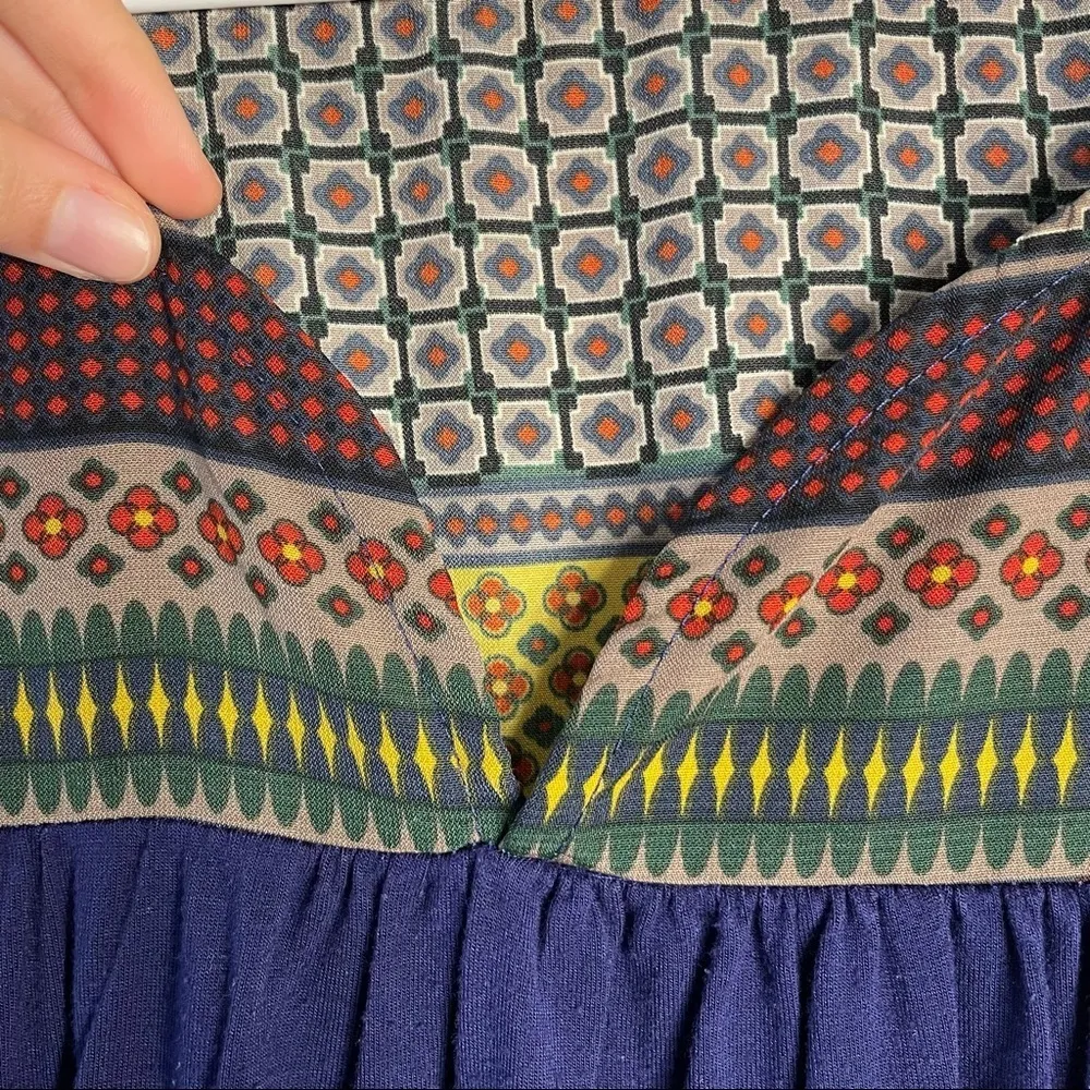 ezra Boho Shift Long Sleeve Blouse V-Neck Unique Women’s Shirt Navy Blue Top - Image 4