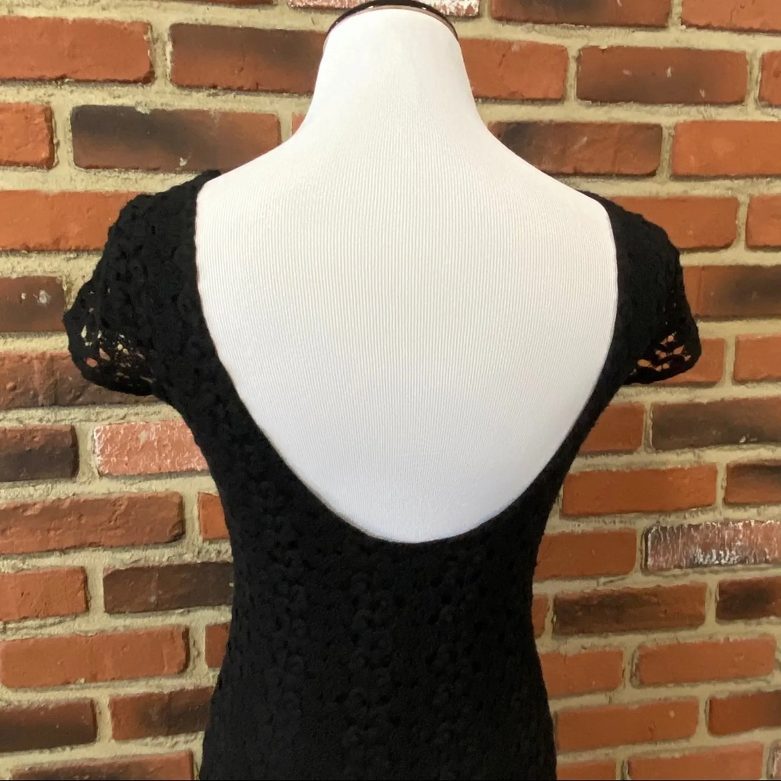 Free People Black Lace Dress Sz XS Short Sleeve Black Knit Dress Goth Emo Dress - Image 5