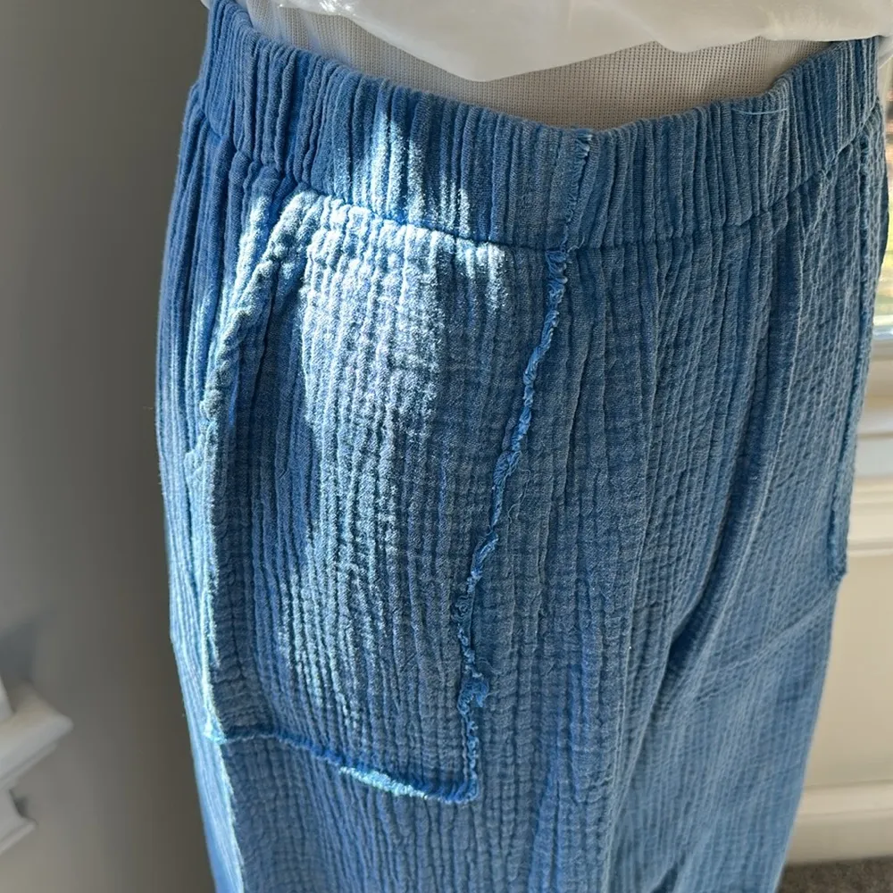 Super Cute UMGEE Summer Blue Gauzy Cotton Wide Leg Pants, Medium, Like New - Image 3