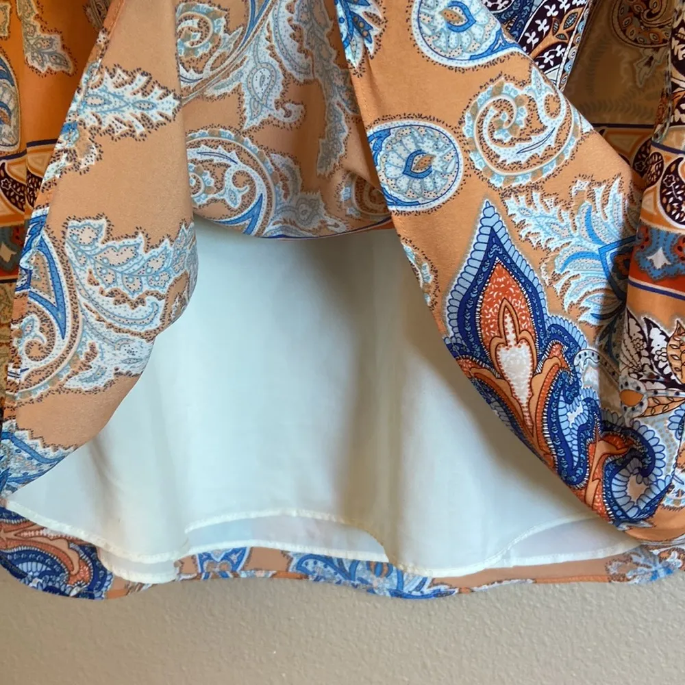 LILA ROSE Size 8 Orange Blue White Paisley Floral Mini Knee Length Shift Dress - Image 8