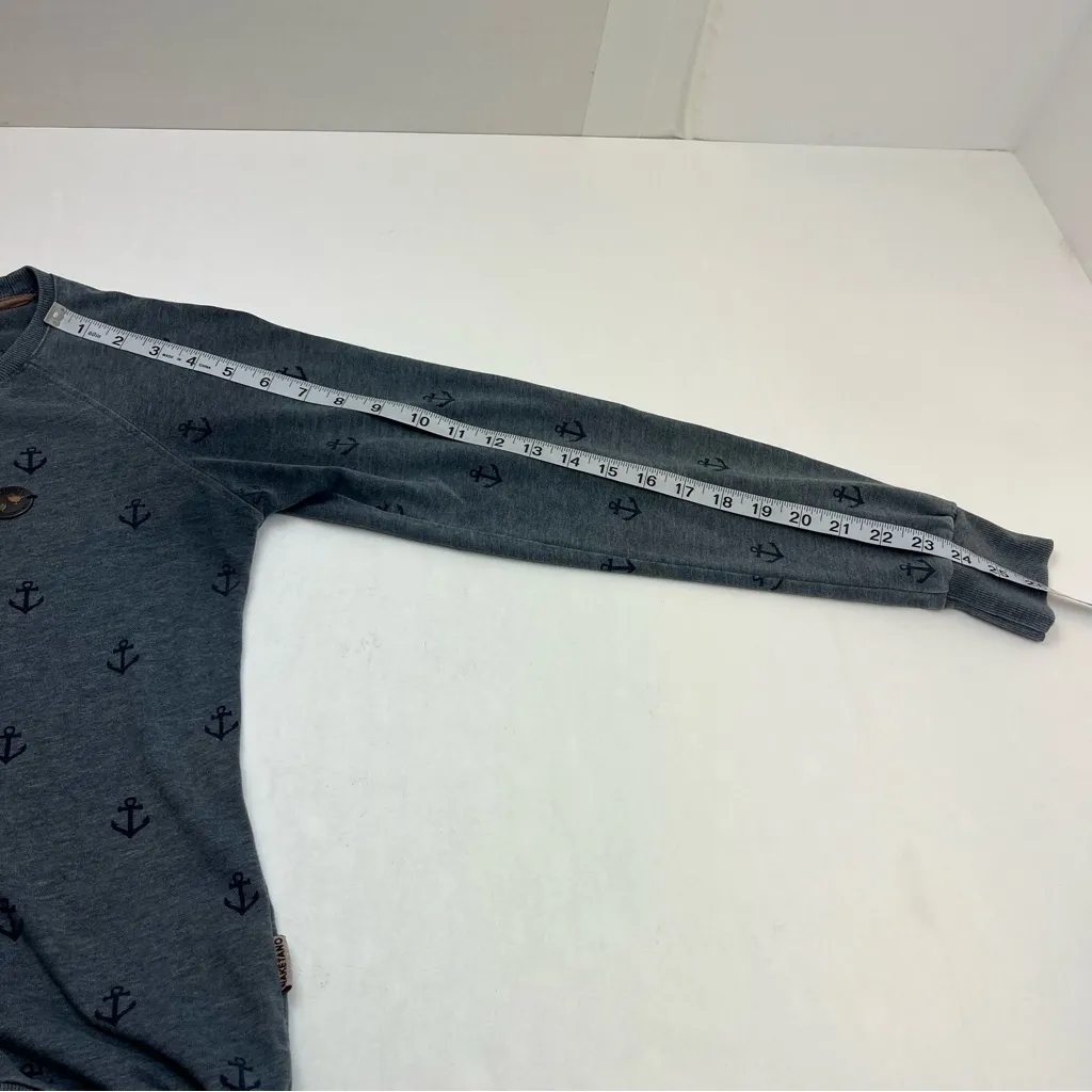 Naketano The Poet’s‎ Choice Womens Crewneck Sweatshirt Medium Blue Anchor *FLAW - Image 12