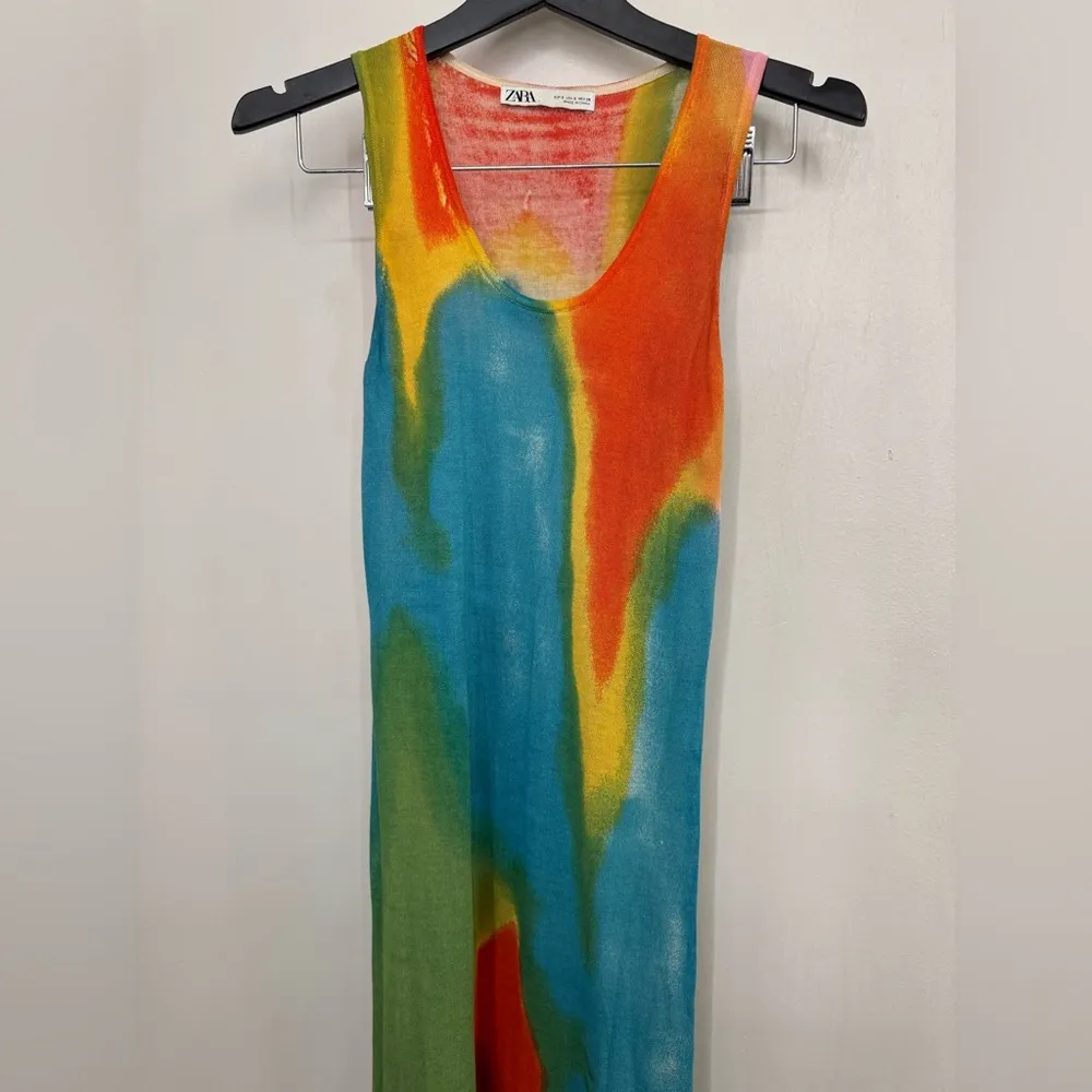 Zara long printed rainbow knit dress small - Image 7