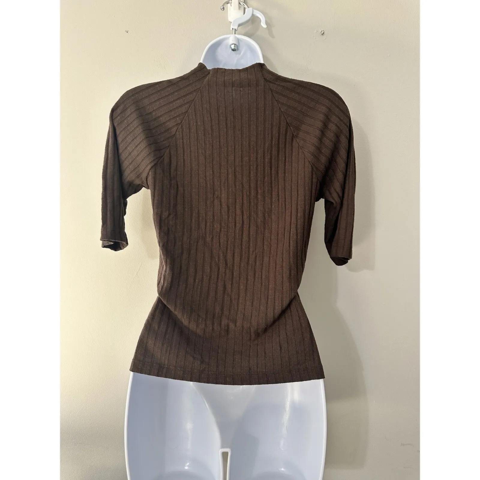 Michael Stars Nadine Mock Neck Ribbed Brown Elbow Length Sleeves Top EUC Sizs XS - Image 6