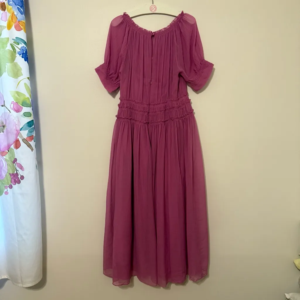 Rebecca Taylor Short Sleeve Pleated Dress in Purple - Image 3