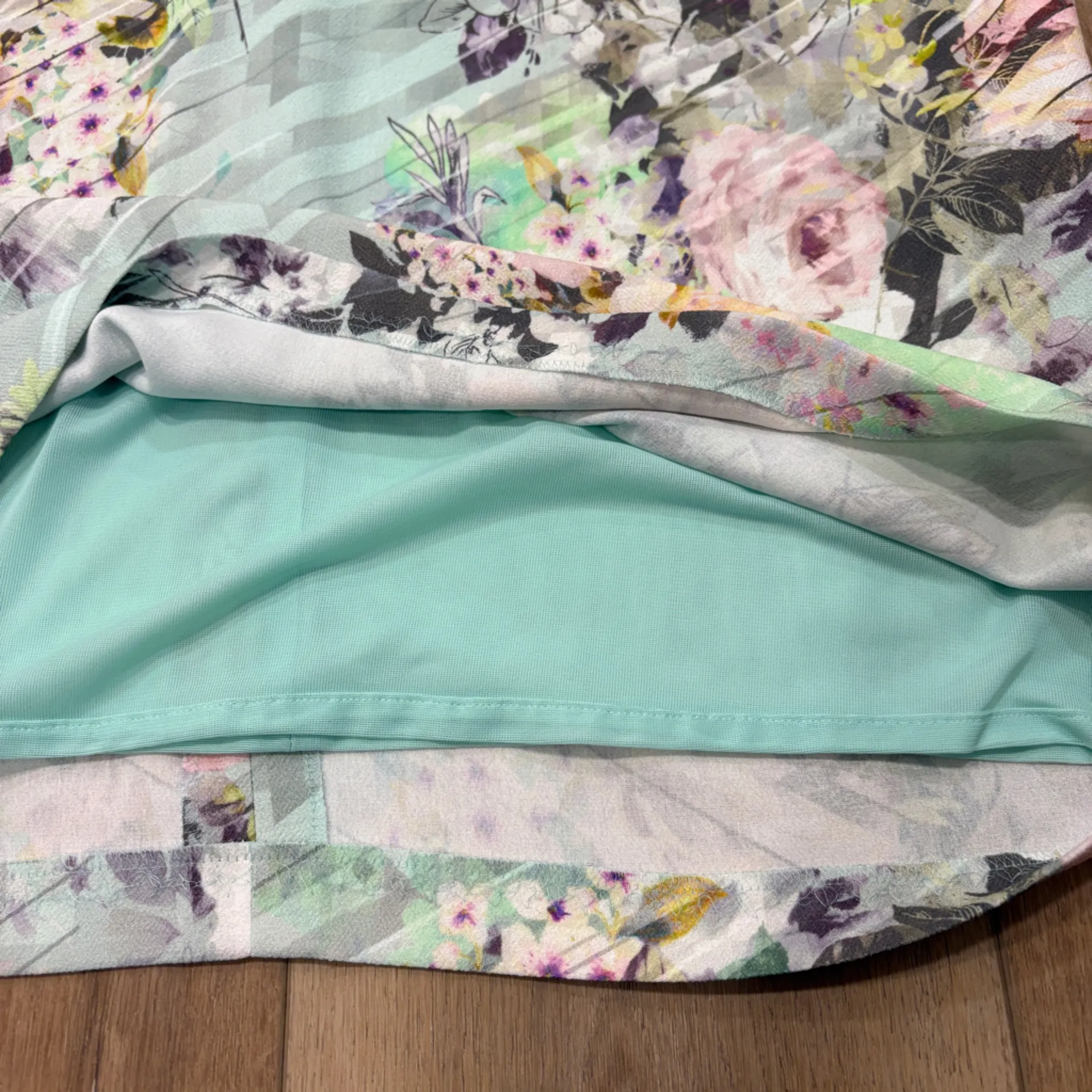 🌟BASLER🌟 FLORAL PASTEL PRINT SHORT SLEEVE SHIFT DRESS AQUA BLUE SZ 44 OR 14 - Image 7