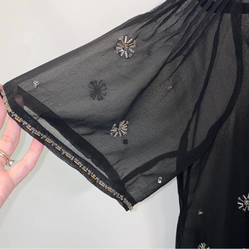 Vintage Carmen Marc Volvo Black Beaded Sheer Shirt Short Sleeved Top Small - Image 7