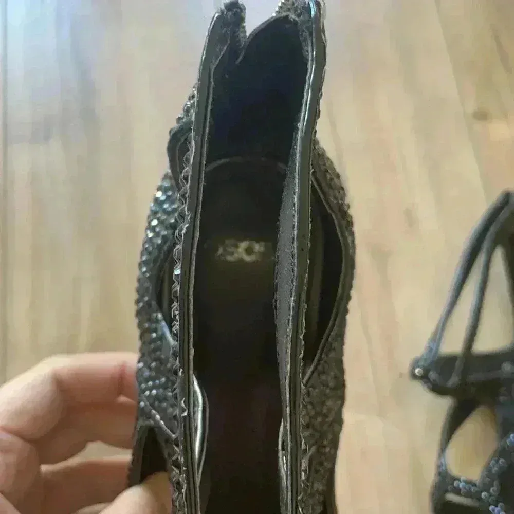 ASOS  Beaded Crystal Black Strappy Heels Sz 8 - Image 3