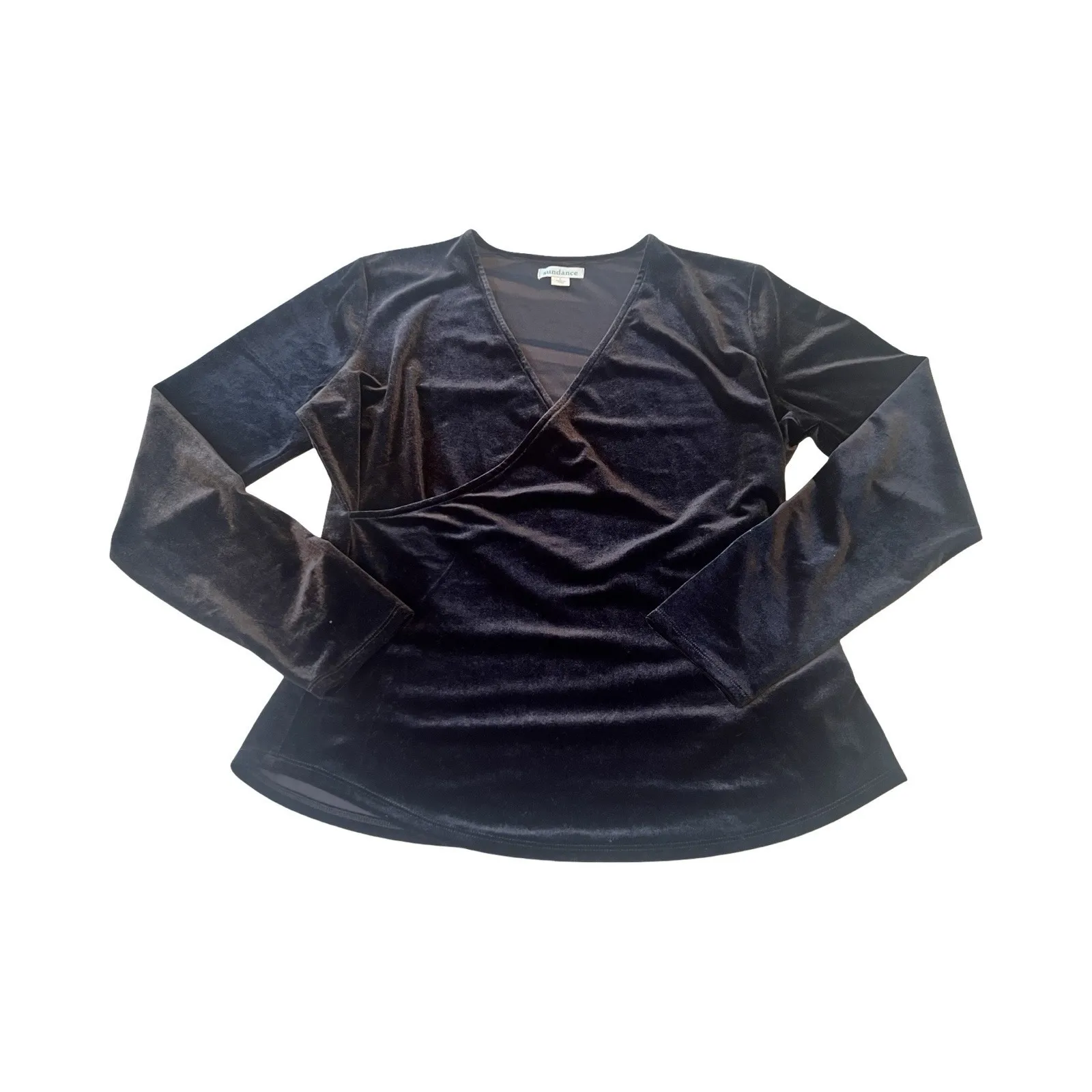 Sundance Morgan Velvet Faux Wrap Long‎ Sleeve Top in black Woman's Large Boho - Image 2