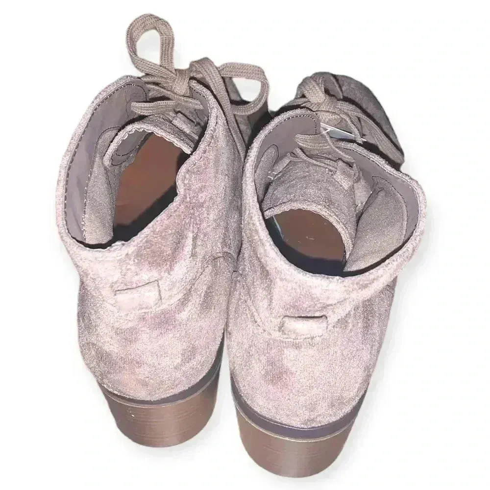 Merona Boots Womens Ankle Booties Brown Suede Block Heels Lace Up Almond Toe - Image 4