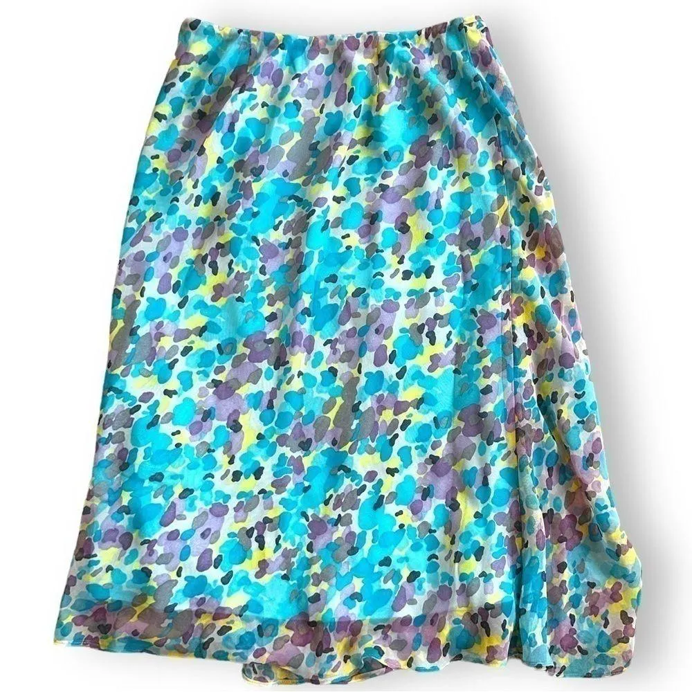 Y2K floral wrap ruffle midi skirt blue watercolor size medium early 2000’s‍‍‍‍ - Image 5