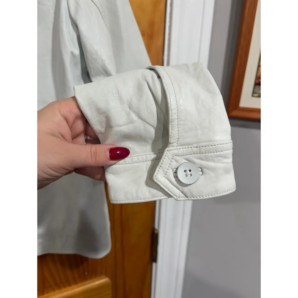 GAP Edition White Genuine Leather Jacket Moto Trucker Coat L Women’s - Image 8