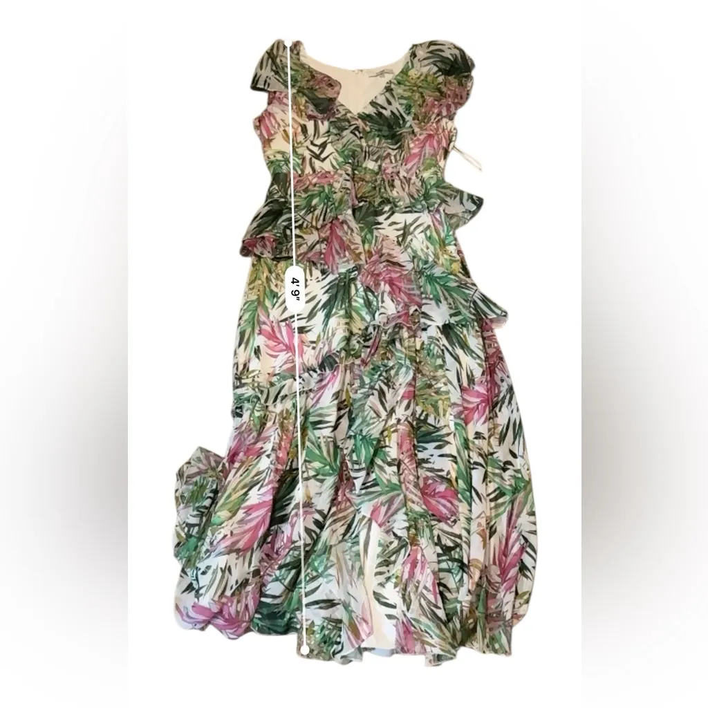 Badgley Mischka Palm Tree Maxi Dress Women’s‎ Size 16 Ruffle Sleeve Tie Waist - Image 16